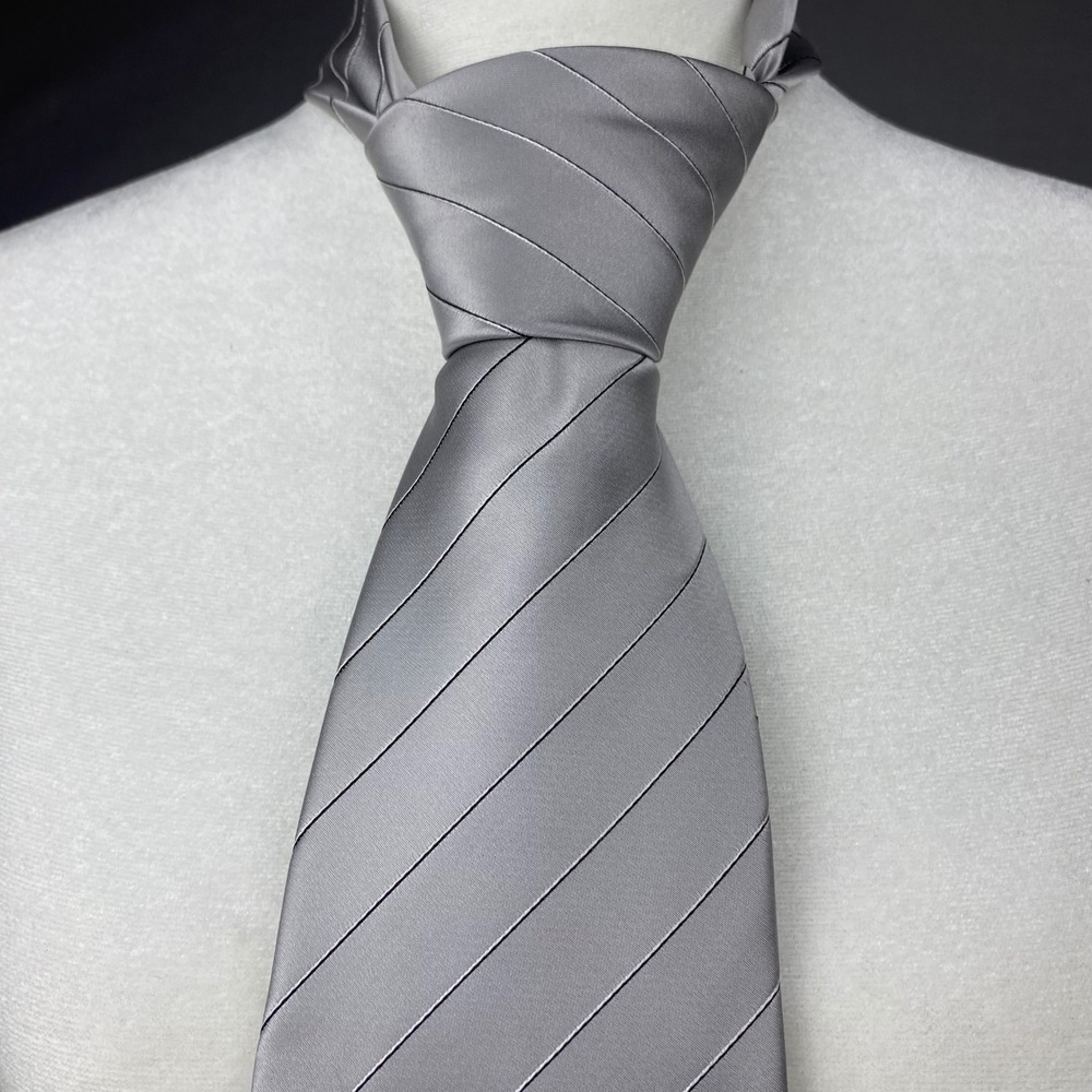 Donald J. Trump Signature Collection Silver Grey Striped 100% Silk Necktie